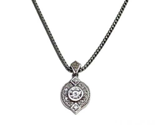 14k White Gold Designer Round Diamond Bezel Set Pendant Necklace 