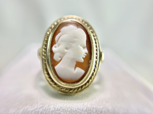 Art Deco 10k Yellow Gold Oval Pink Lady Cameo Bezel Big Cocktail Ring