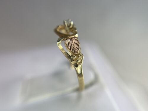 Vintage 10k Yellow Gold Black Hills Gold Diamond Grape Leaf Heart Ring