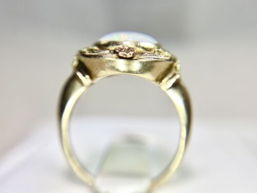 Vintage 10k Yellow Gold Natural Round White Opal Bezel Set Flower Cocktail Ring