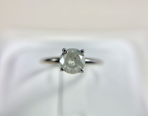 14k White Gold Natural Round Brilliant Rustic Diamond Solitaire Engagement Ring