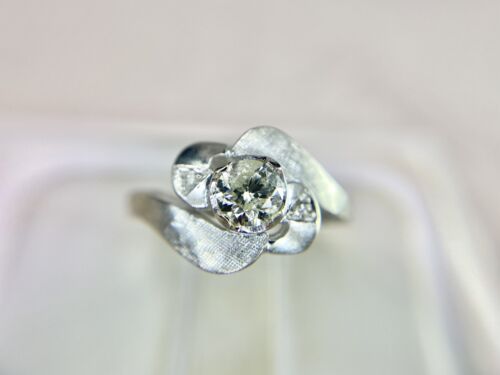 Vintage 14k White Gold Natural Round Brilliant Diamond By-Pass Engagement Ring