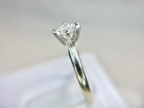 Vintage 14k White Gold Natural Square Princess Cut Diamond Solitaire Engagement 