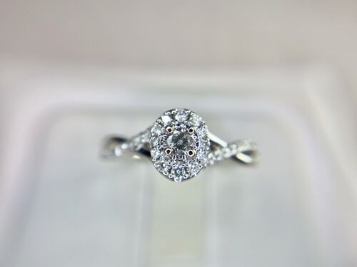 10k White Gold Designer Round Brilliant Diamond Oval Shape Halo Engagement Ring