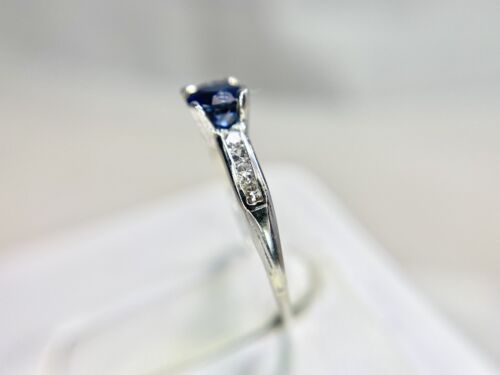 Vintage Art Deco Platinum Round Blue Sapphire Single Cut Diamond Engagement Ring