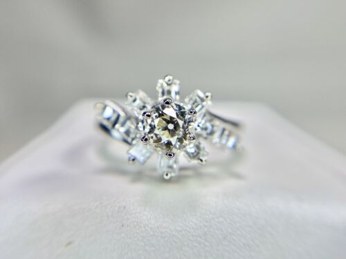 Vintage 14k White Gold Old European Square French Cut Diamond Engagement Ring