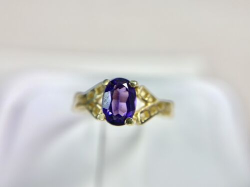 Vintage Designer 14k Yellow Gold Oval Shape Purple Amethyst Solitaire Ring