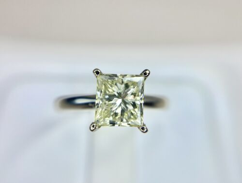 Estate 14k White Gold Princess Cut Natural Diamond Solitaire Big Engagement Ring