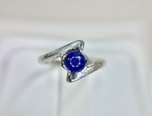 Vintage 10k White Gold Designer Round Blue Star Sapphire Bypass Solitaire Ring