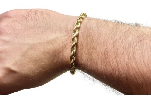 10k Yellow Gold Hollow Lightweight Mens Rope Style Thick Bracelet 