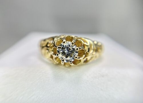 Vintage 14k Yellow Gold Natural Round Diamond Filigree Solitaire Engagement Ring