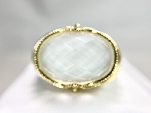 14k Yellow Gold Designer White Ceramic Faceted White Crystal Cocktail Ring