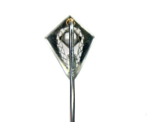 Art Deco 10k White Gold Green Emerald Baguette Shape Filigree Stick Pin