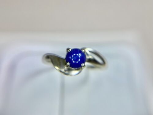 Vintage 10k White Gold Round Blue Star Sapphire Small Bypass Solitaire Ring