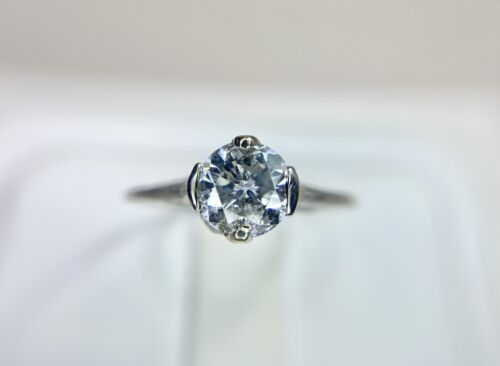 Vintage Art Deco White Gold Natural Round Diamond Filigree Engagement Ring