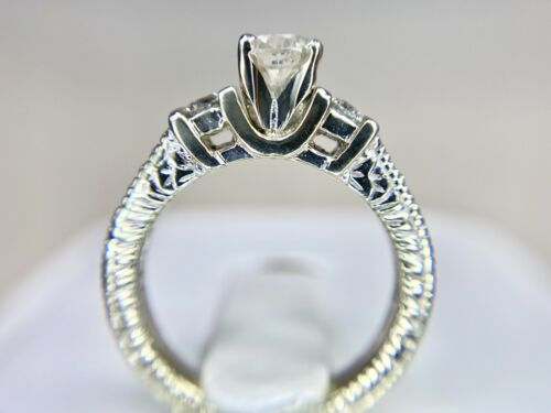 Vintage 14k White Gold Natural Round Brilliant Diamond Engraved Engagement Ring