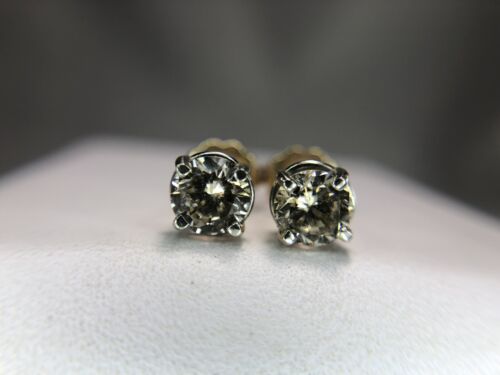 14k White Gold Round Brilliant Natural Diamond Pair of Stud Earrings 3/4 ct