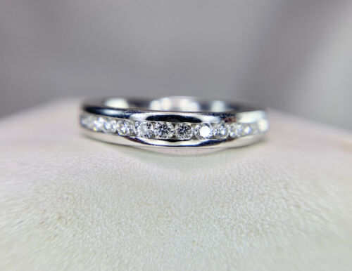 14k White Gold Round Brilliant Diamond Channel Set Wedding Band Stack Ring