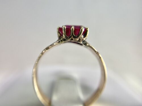 Vintage Victorian 10k Yellow Gold Emerald Cut Pink Stone Engraved Solitaire Ring