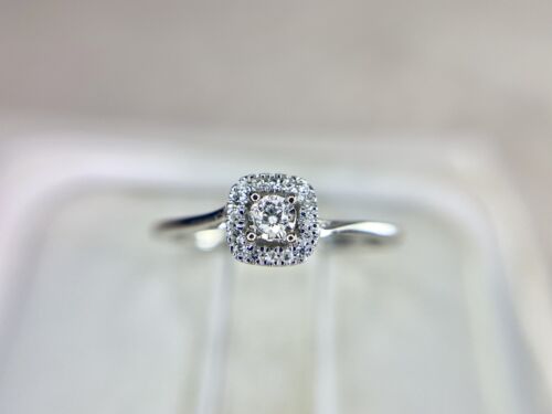 10k White Gold Designer Natural Round Diamond Square Halo Small Engagement Ring