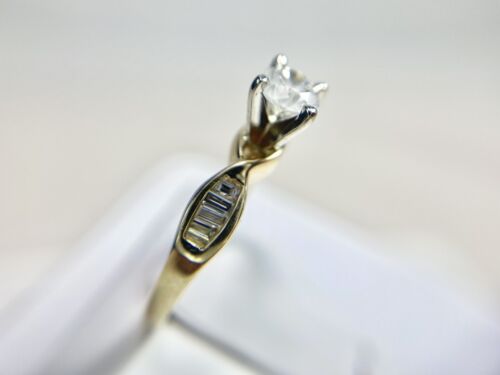 Vintage 14k Yellow Gold Natural Round Baguette Cut Diamond Engagement Ring