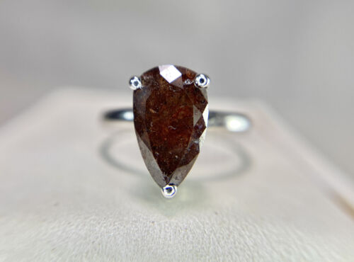 14k White Gold Orange Brown Color Pear Shape Diamond Solitaire Engagement Ring