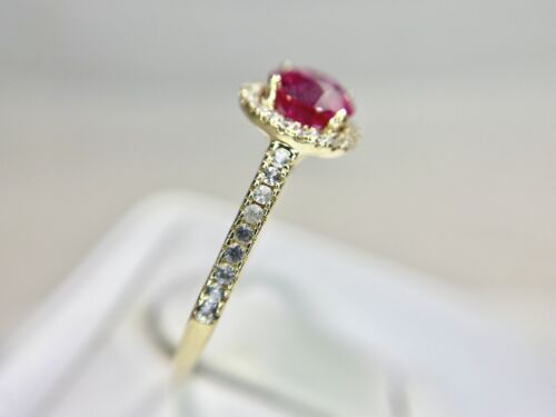 10k Yellow Gold Designer Signed Round Pink Sapphire Halo Engagement Ring