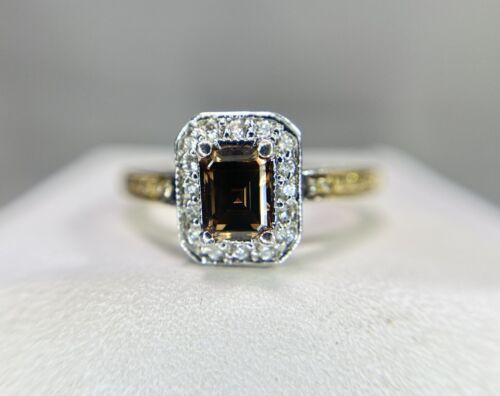 Vintage 14k Yellow Gold Natural Emerald Cut Fancy Brown Diamond Engagement Ring