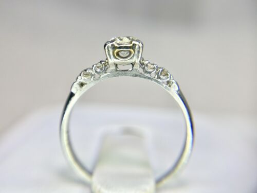 Vintage Art Deco 18k White Gold Natural Old Cut Round Diamond Engagement Ring