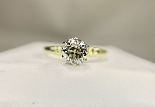 Art Deco 14k Yellow Gold Natural Old European Diamond Solitaire Engagement Ring