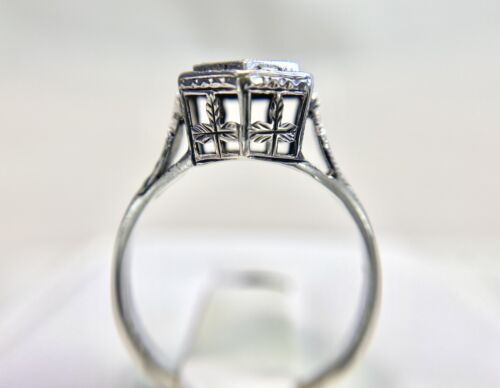 Art Deco 14k White Gold Old European Diamond Filigree Small Engagement Ring