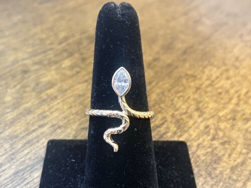 Vintage 14k Yellow Gold Marquise Shape GIA Certified Diamond Snake Ring