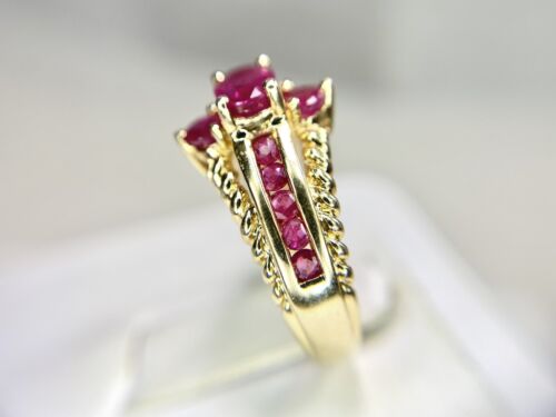 14k Yellow Gold Designer Oval Shape Round Natural Red Ruby Cocktail Ring