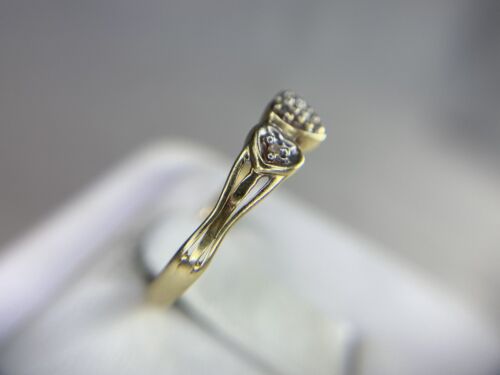 Vintage 10k Yellow Gold Round Single Cut Diamond Small Heart Shape Cluster Ring