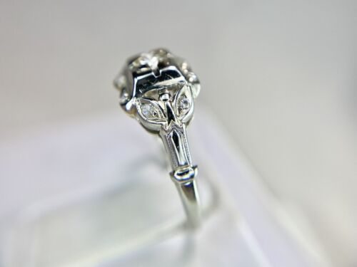 Vintage Art Deco 18k White Gold Round Single Cut Diamond Small Engagement Ring