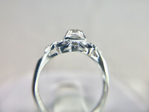 Vintage Art Deco 18k White Gold Natural Round Diamond Small Engagement Ring