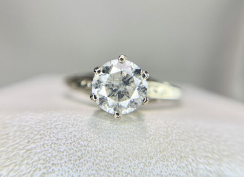 Vintage 14k White Gold Round Natural Diamond Engraved Solitaire Engagement Ring