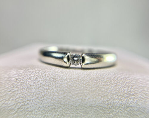 14k White Gold Round Brilliant Diamond Tension Set Solitaire Engagement Ring