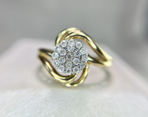 10k Yellow Gold Designer Natural Round Brilliant Diamond Pave By-Pass Ring