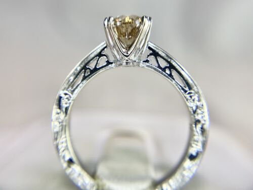 Vintage 14k White Gold Designer Natural Fancy Brown Diamond Engagement Ring