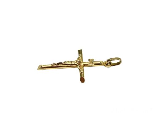 Vintage 14k Yellow Gold Italy Jesus Classic Cross Pendant 