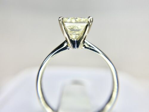 Estate 14k White Gold Princess Cut Natural Diamond Solitaire Big Engagement Ring