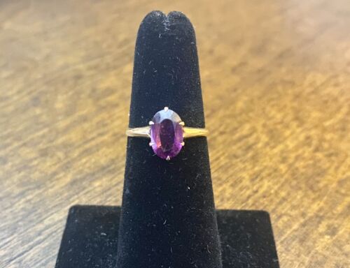 Vintage Victorian 14k Yellow Gold Oval Natural Purple Amethyst Solitaire Ring