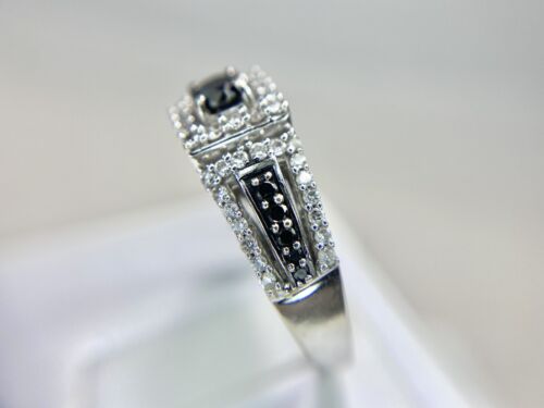 10k White Gold Designer Natural Round Black Diamond Halo Engagement Ring