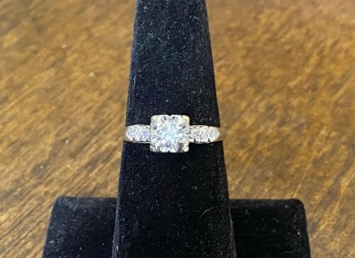 Art Deco 14k White Gold Natural Old European Diamond Engagement Ring