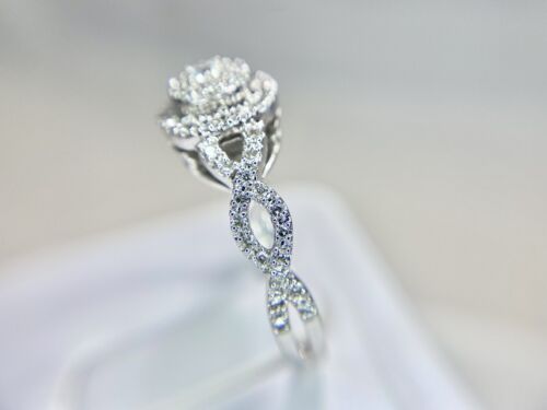 14k White Gold Designer Natural Round Brilliant Diamond Cluster Engagement Ring