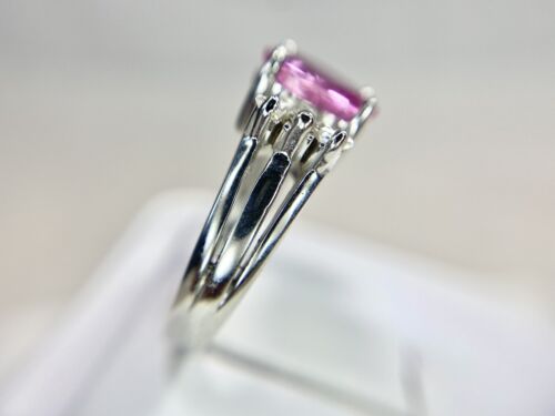 14k White Gold Natural Oval Pink Sapphire Baguette Diamond GIA Certified Ring