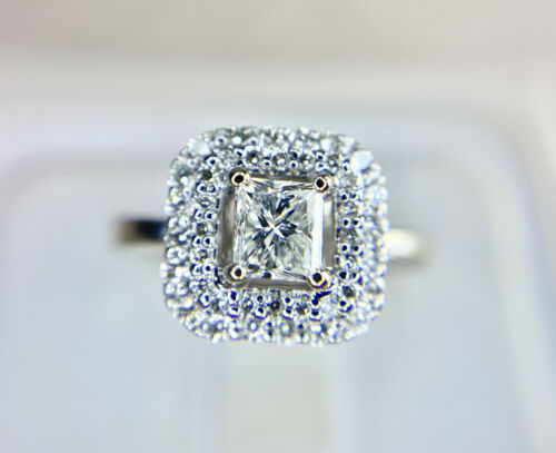 Estate 14k Yellow Gold Princess Cut Round Halo Diamond Engagement Ring 1.25 ct