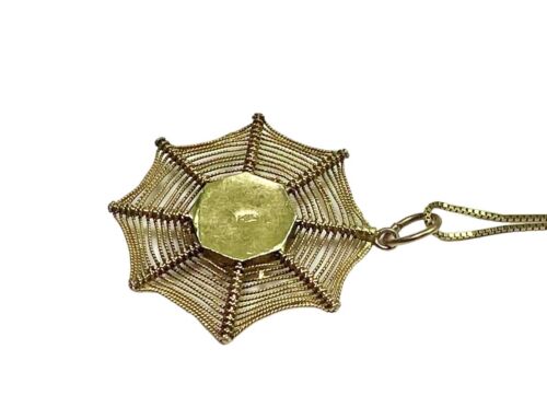 Vintage 14k Yellow Gold Handcrafted Spiderweb Pendant Necklace