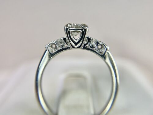 Vintage Art Deco 14k White Gold Natural Round Diamond Engagement Ring